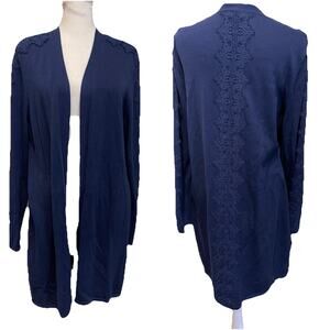 Chico's Womens Open Front Lace Long Line Cardigan Sweater Navy 2 L